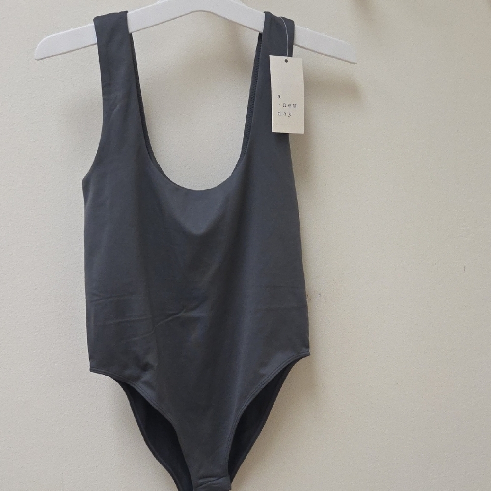 A New Day Charcoal Gray Scoop-Back One-Piece
